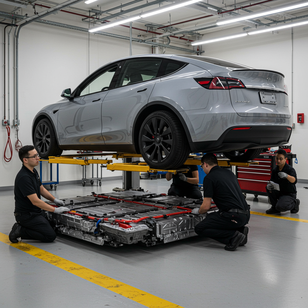 Generate a high-quality, relevant image prompt for an article about: Tesla Model Y Battery Replaceme