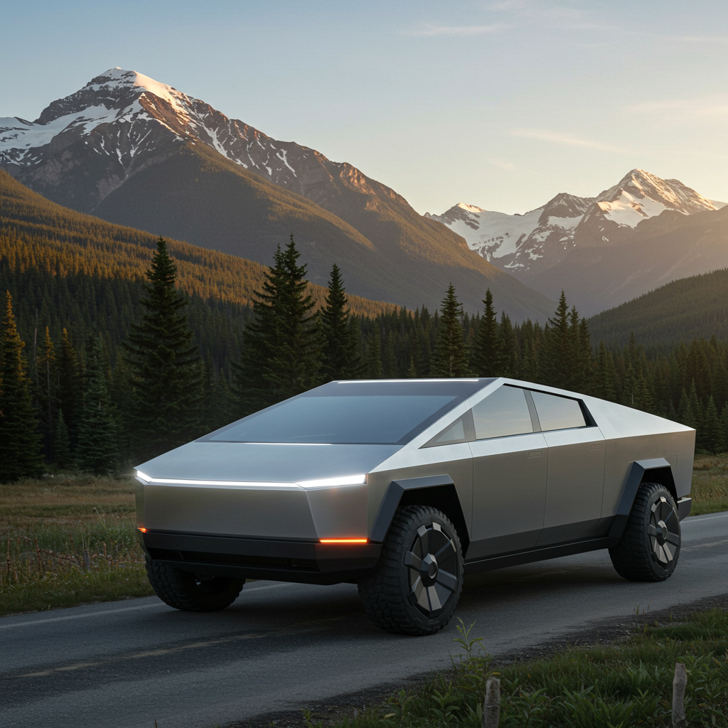 Generate a high-quality, relevant image prompt for an article about: Tesla Cybertruck Canada: Delive